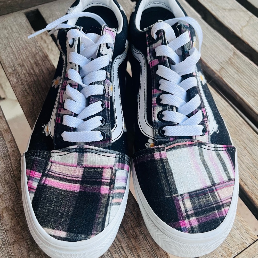 Plaid and Daisy print VANS
